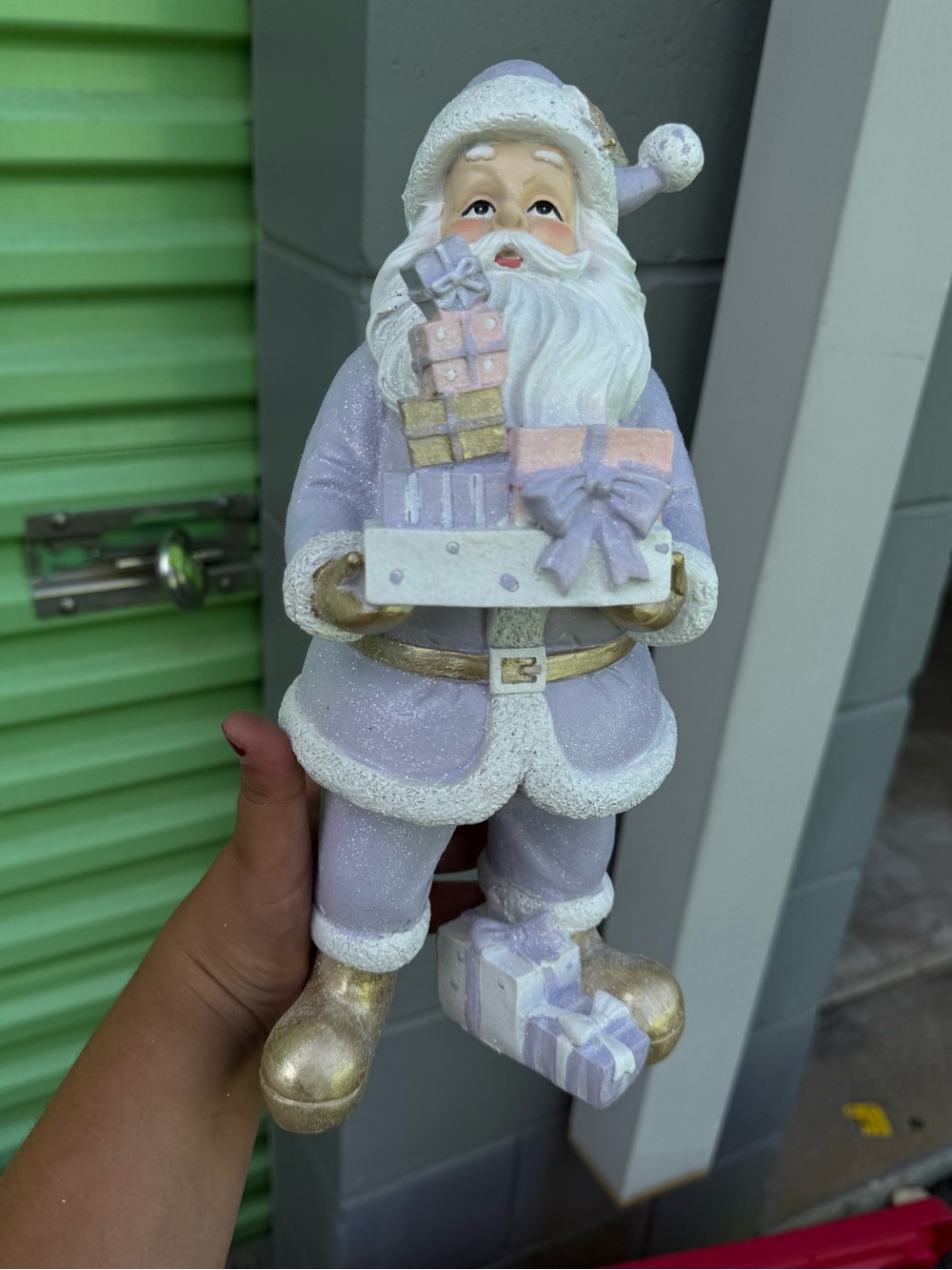Pastel Lavender Santa Christmas Figurine Gold Glitter Gift Decor